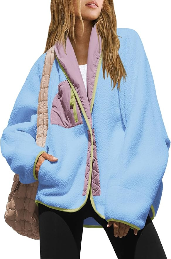 Nirovien Womens Fuzzy Fleece Jacket Colorblock Sherpa Jackets Shawl Winter Coats with Pockets War... | Amazon (US)