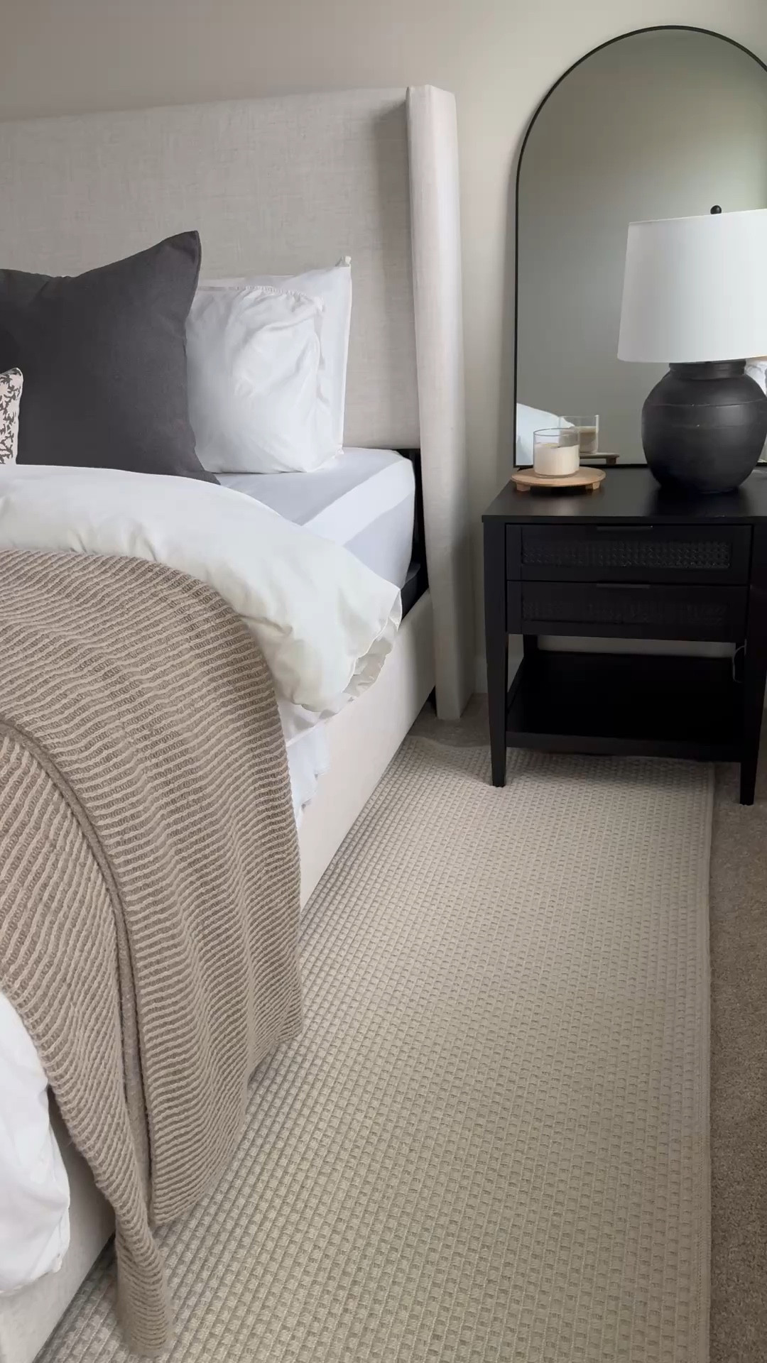 Guest bed, neutral bed, tan throw blanket, black nightstand, black lamp, floral pillow cover, cream duvet, linen talc bed, Hanson upholstered bed

#LTKHome #LTKSaleAlert #LTKSeasonal