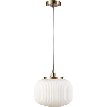 Globe Electric 65842 Lily 1-Light Pendant Lighting, Matte Brass, Frosted Ribbed Glass Shade, Bulb... | Amazon (US)