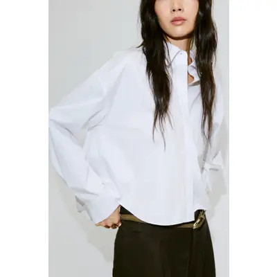 MANGO Crop Button-Up Shirt in Off White at Nordstrom, Size 4 | Nordstrom