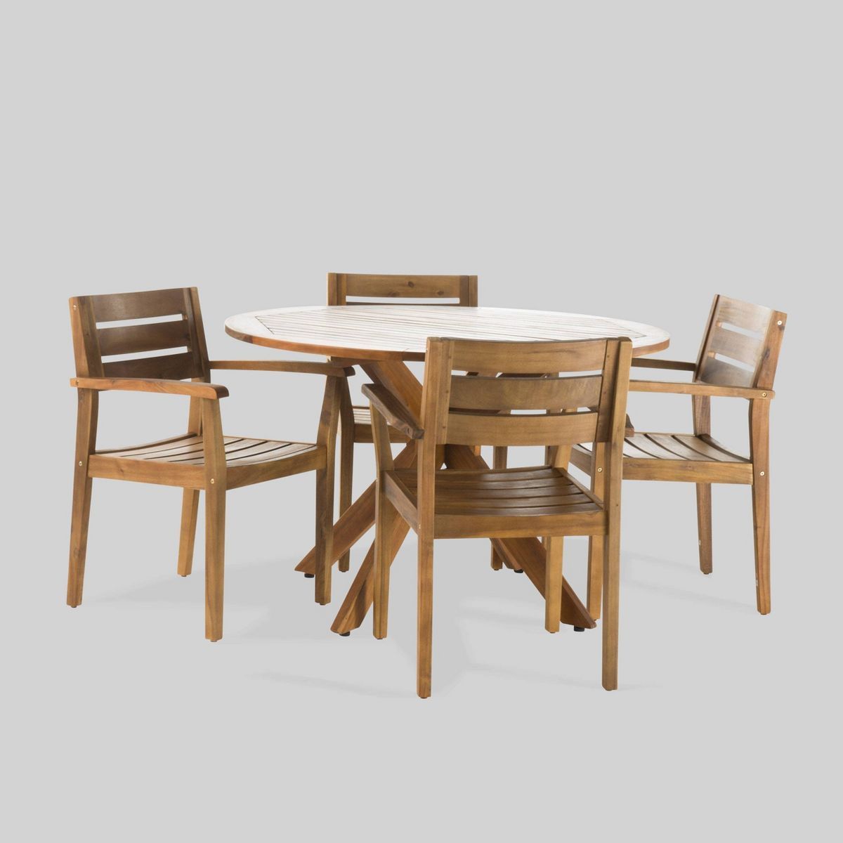 Stamford 5pc Acacia Wood Round Dining Set Teak - Christopher Knight Home | Target
