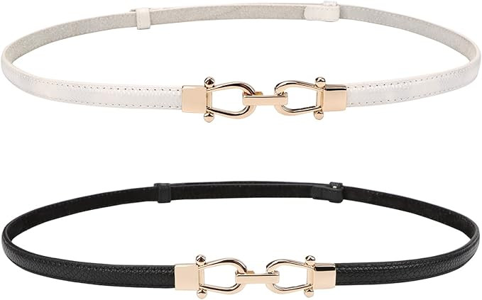 JASGOOD Leather Skinny Women Belt Thin Waist Belts for Dresses up to 37 Inches with Golden Buckle... | Amazon (US)