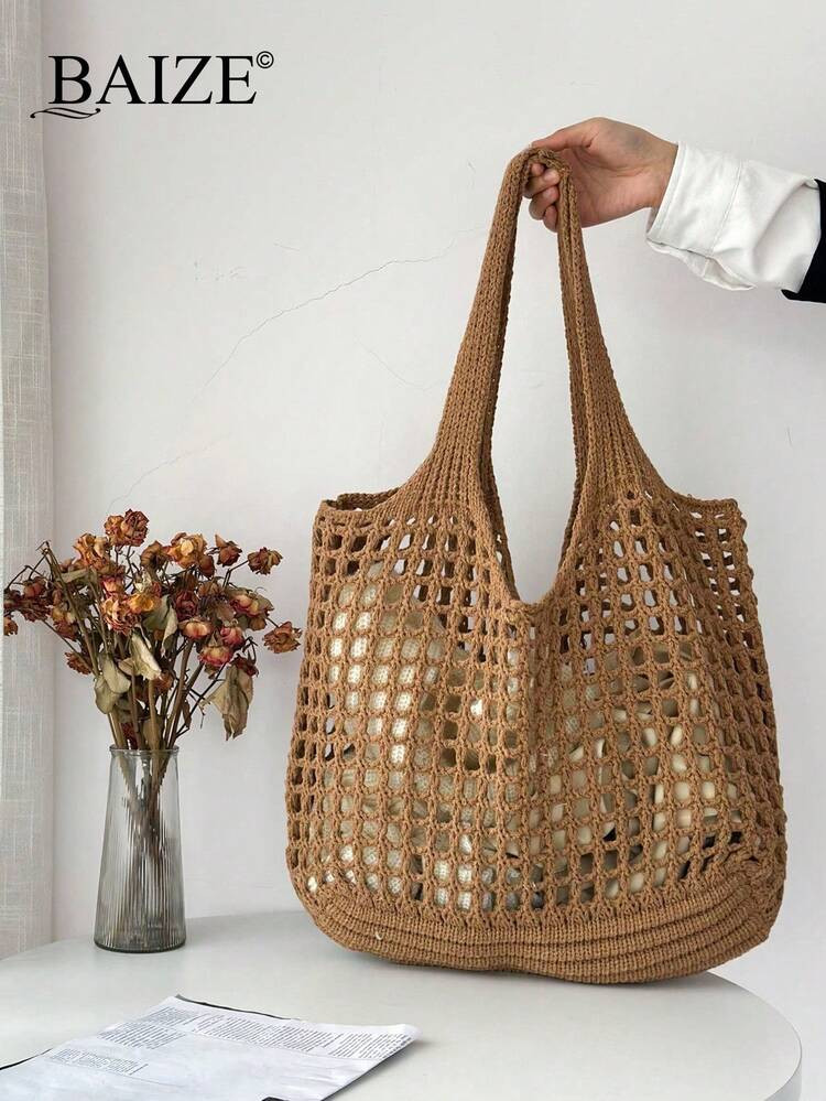 ENBEI Bolsa De Viagem Dobrável Leve E Vazada, Feita À Mão, Bolsa De Crochê Casual Feminina, Bolsa De Praia Da Moda, Bolsa De Ombro De Tricô Multifuncional, Bolsa Térmica Feminina De Grande Capacidade, Combina Com Looks De Férias Femininos, Essencial De Verão, Perfeita Para Mochila De Férias E Viagem, Presente De Natal, Essencial De Viagem, Presente Do Dia Dos Namorados, Presente Do Dia Das Mães, Bolsa De Praia, Crochê, Presentes Do Dia Dos Namorados | SHEIN