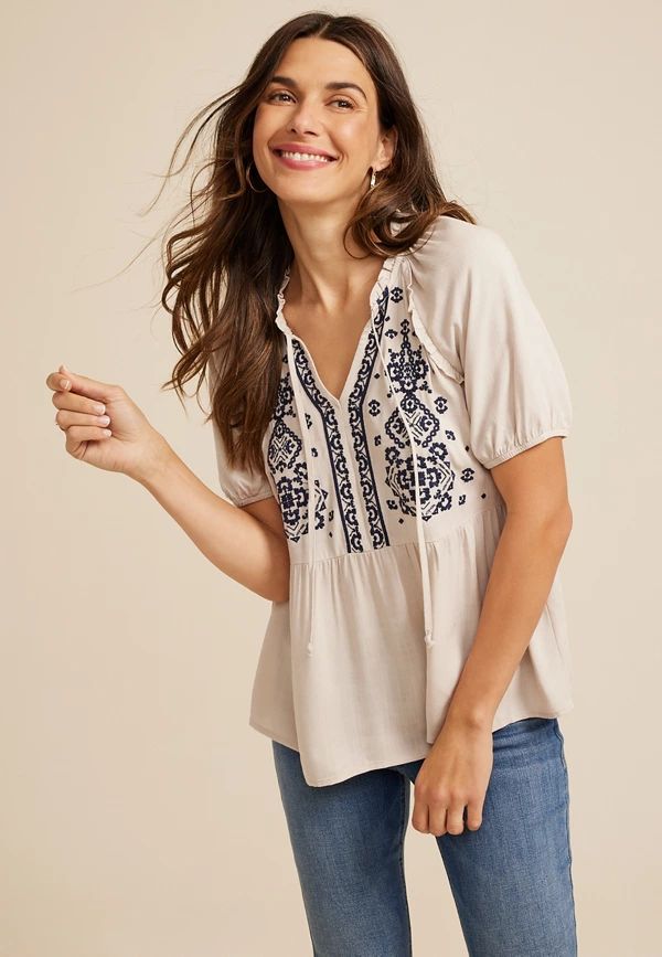 Embroidered Peplum Top | Maurices