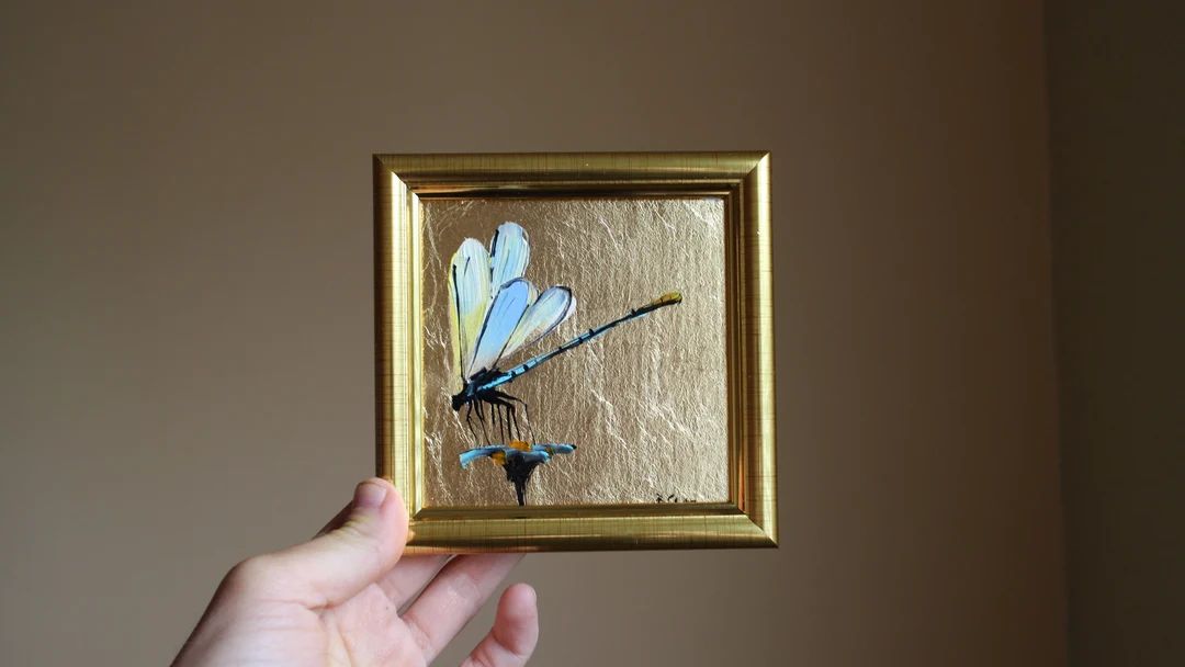 Dragonfly Miniature Oil Painting Framed Original With Gold - Etsy | Etsy (US)