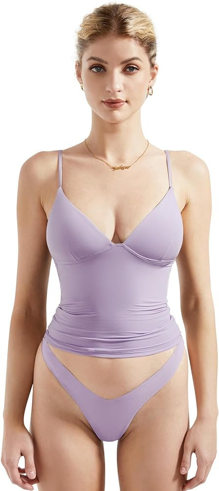 SUUKSESS Women Sexy Deep V Neck Sleeveless Fitted Basic Tops Y2K Tank Top Cami | Amazon (US)