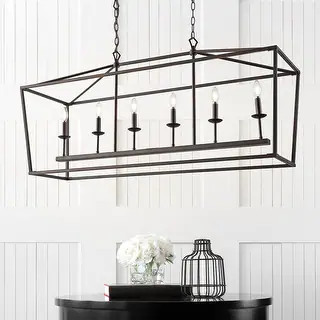 Pagoda 49" Linear 6-Bulb Lantern Metal LED Pendant, ORB by JONATHAN Y - Bronze | Bed Bath & Beyond