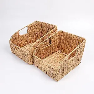 Wicker Storage Baskets for Shelves Trapezoid Water Hyacinth Woven Basket with Built-in Handles La... | Amazon (US)