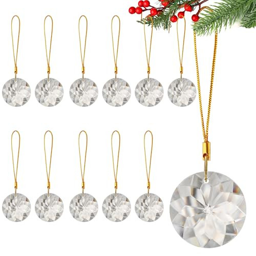 HDCRYSTALGIFTS 12pcs Christmas Tree Decoration Crystal Ornaments 1.2’’ Clear Crystal Prisms Sun Catchers Christmas Balls Hanging Ornaments for Xmas Tree Winter New Year Party Supplies | Amazon (US)