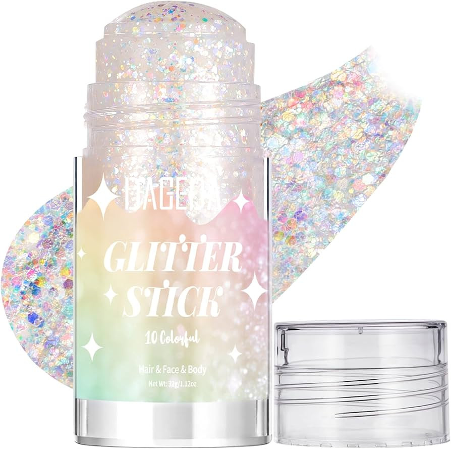 DAGEDA Colorful White Body Glitter Stick,Sparkly Hair Face Glitter Makeup for Women Rave Outfit A... | Amazon (US)
