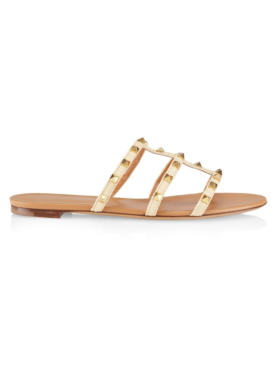 Rockstud Canvas Strappy Slides | Saks Fifth Avenue