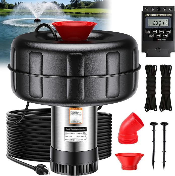 Pond Fountain Aerator, 1HP 15000 GPH Floating Fountain Pump with Timer, 100FT Power Cord, 2x100 F... | Amazon (US)