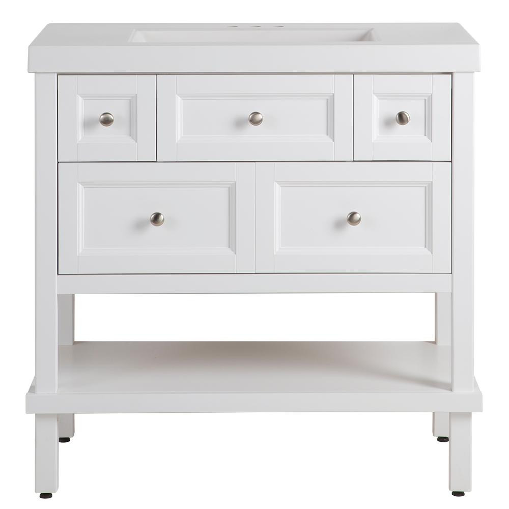 Glacier Bay Ashland 37 in. W x 37 in. H x 19 in. D Bathroom Vanity in White with Vanity Top in Wh... | The Home Depot