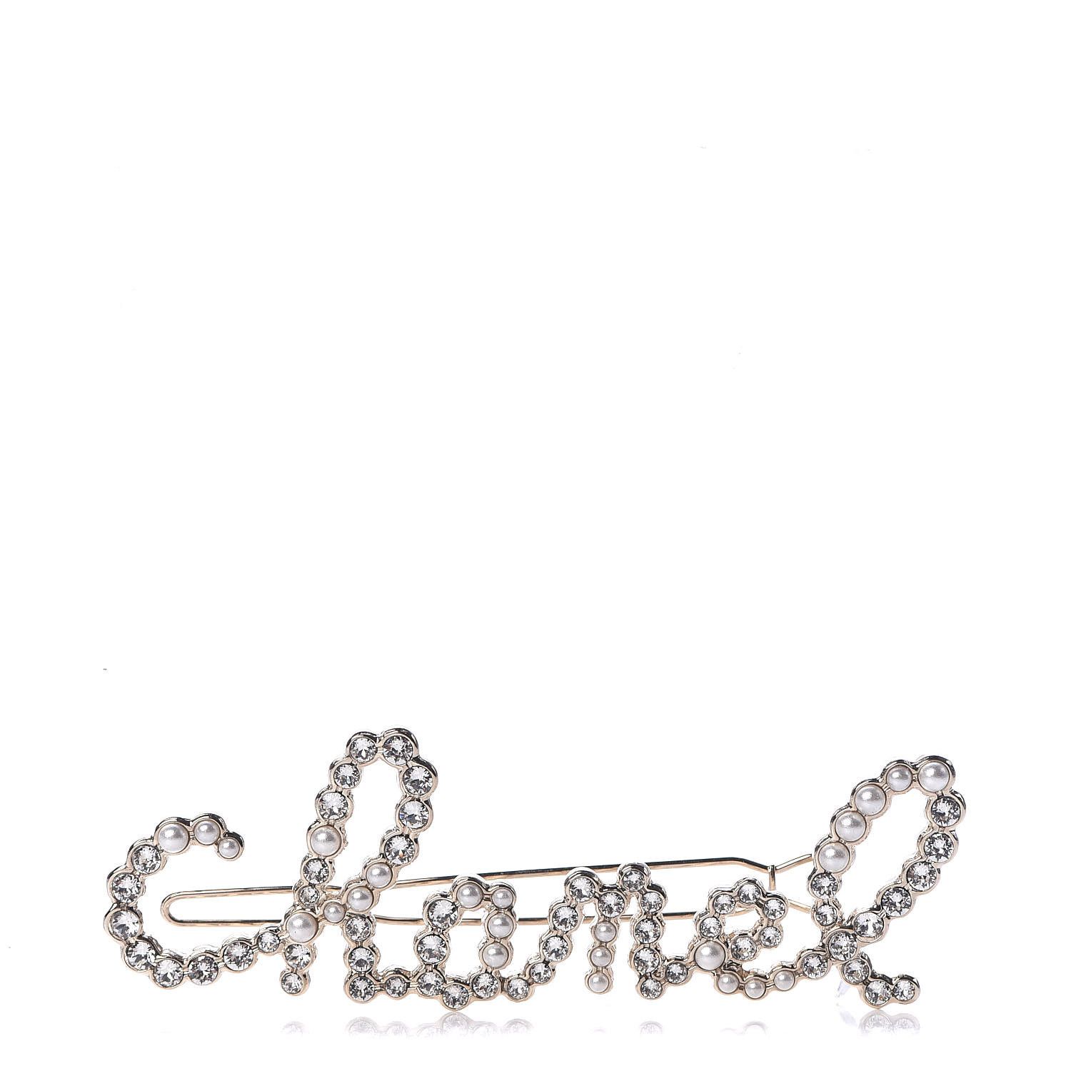 CHANEL Metal Glass Swirling Pearls Hair Clip Gold | Fashionphile