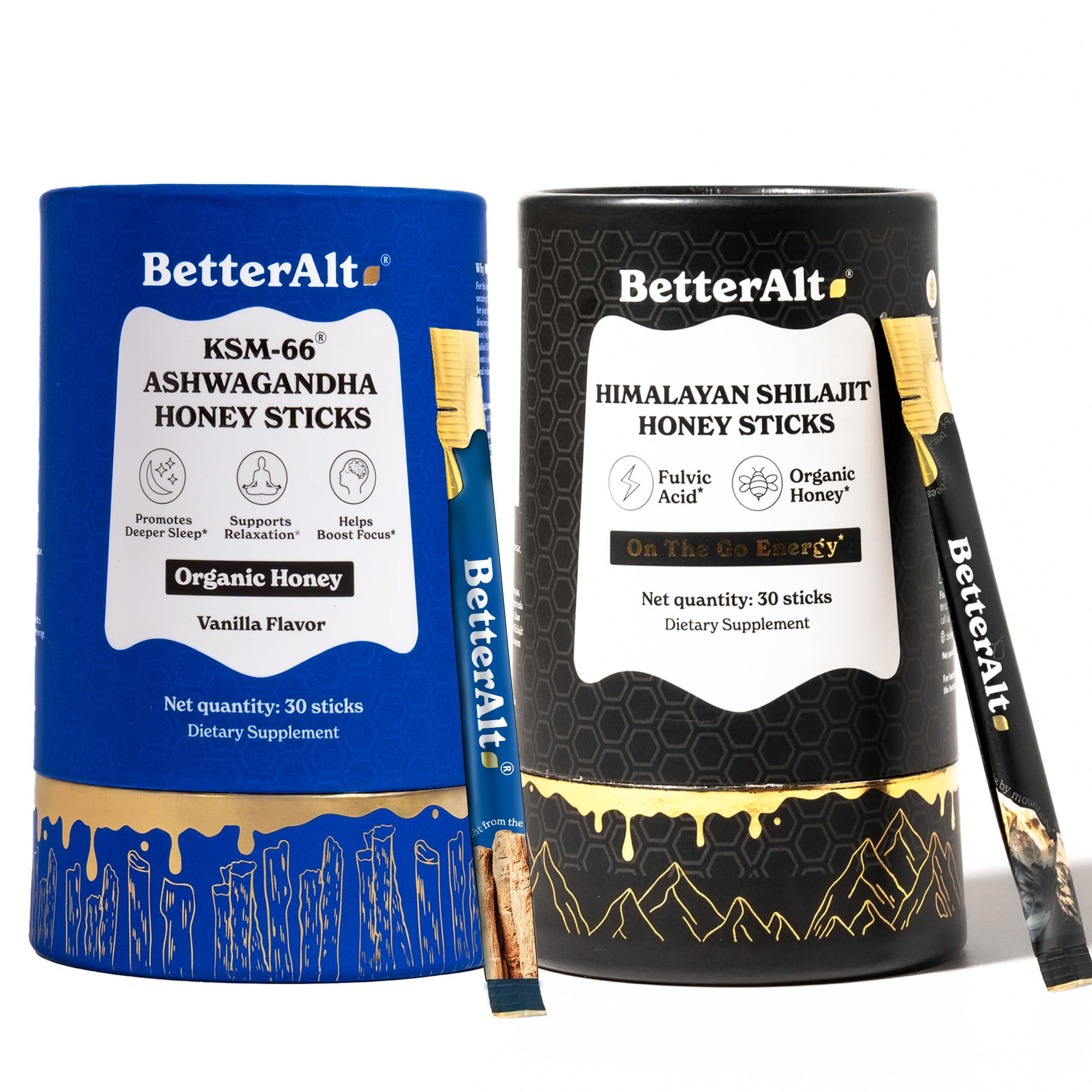 Better Alt Ashwagandha & Shilajit Honey Sticks 2 Pack| Pure Himalayan Shilajit Organic Multiflora... | Amazon (US)