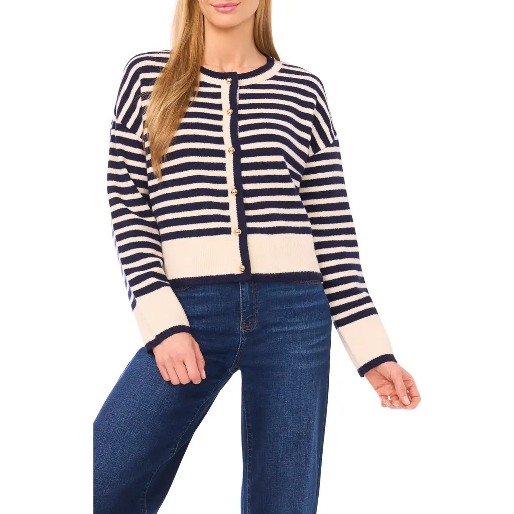 CeCe Stripe Cardigan in Classic Navy at Nordstrom, Size X-Small | Nordstrom