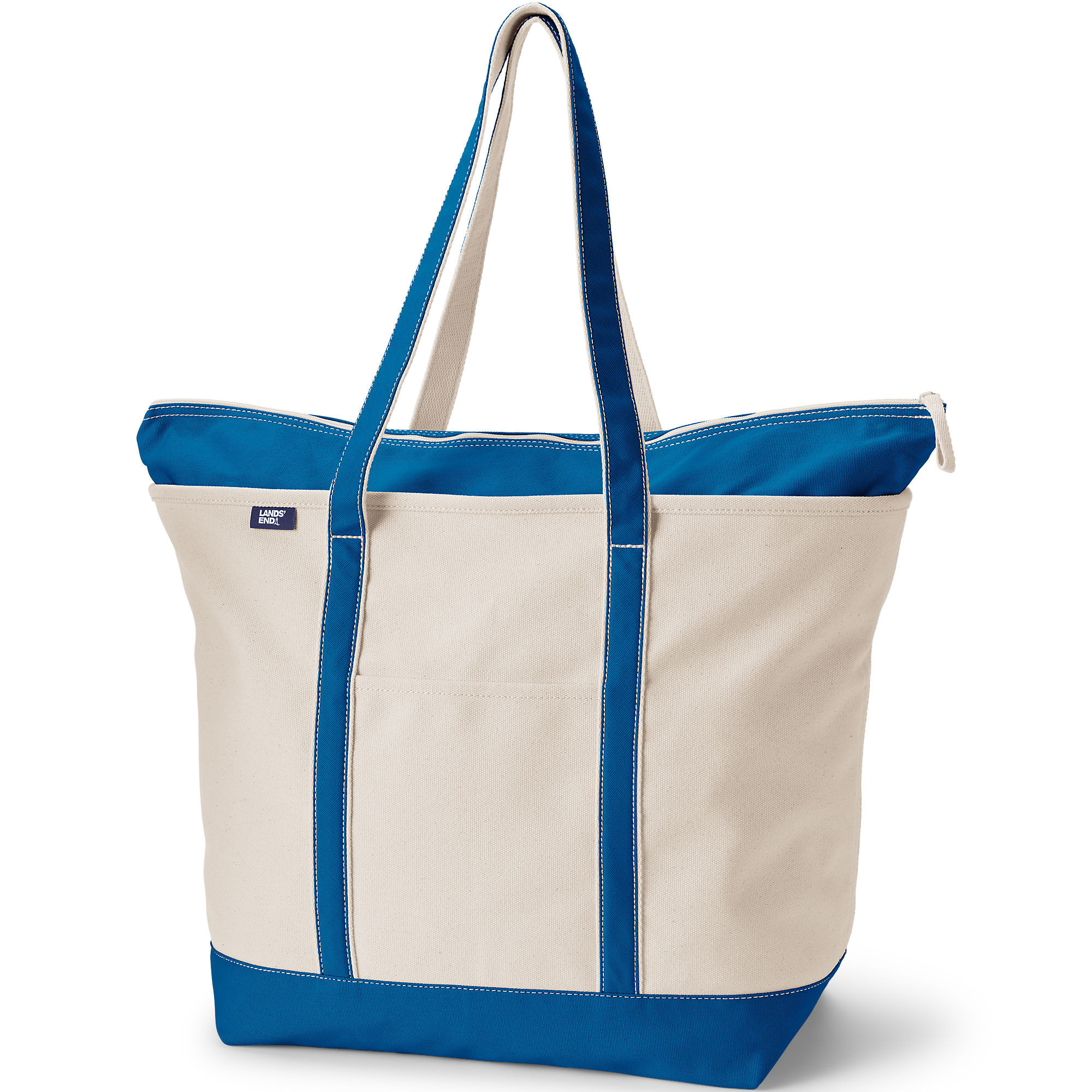 Extra Large Natural 5 Pocket Zip Top Long Handle Canvas Tote Bag | Lands' End (US)