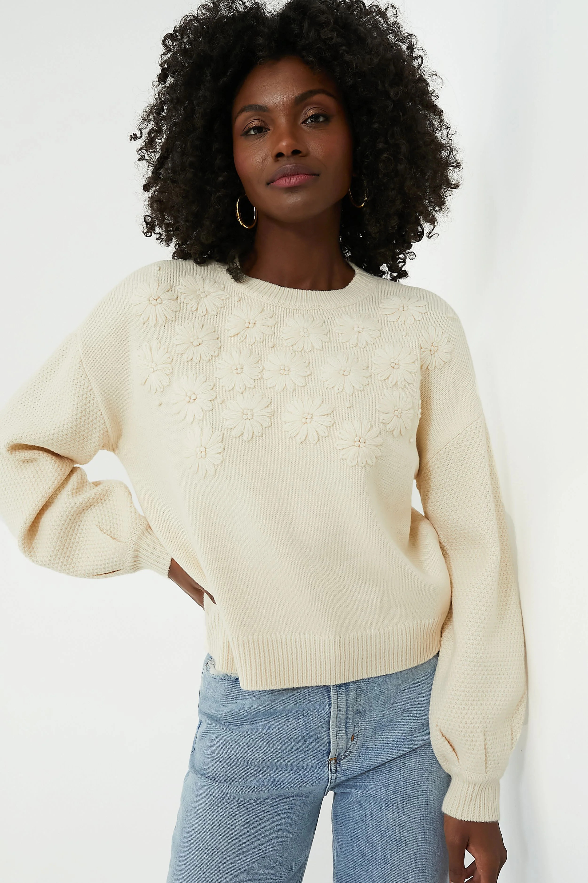 Cream Embroidered Floral Francine Sweater | Tuckernuck (US)