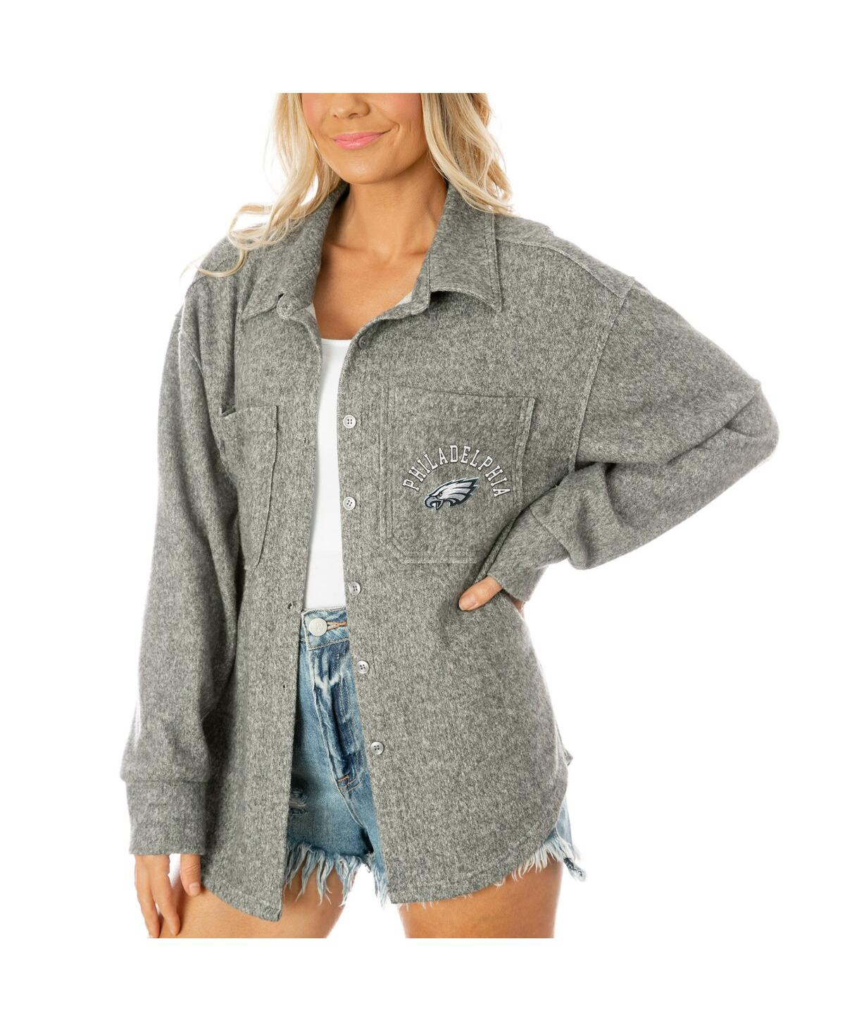 Gameday Couture Women's Gray Philadelphia Eagles Oversized Long Pass Button-Up Shacket - Gray | Macy's