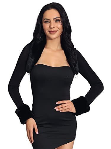 GORAIS Womens Bolero Shrugs Black Evening Fur Bolero Jackets Party Long Sleeve Fur Shrug for Wedding Dresses | Amazon (US)