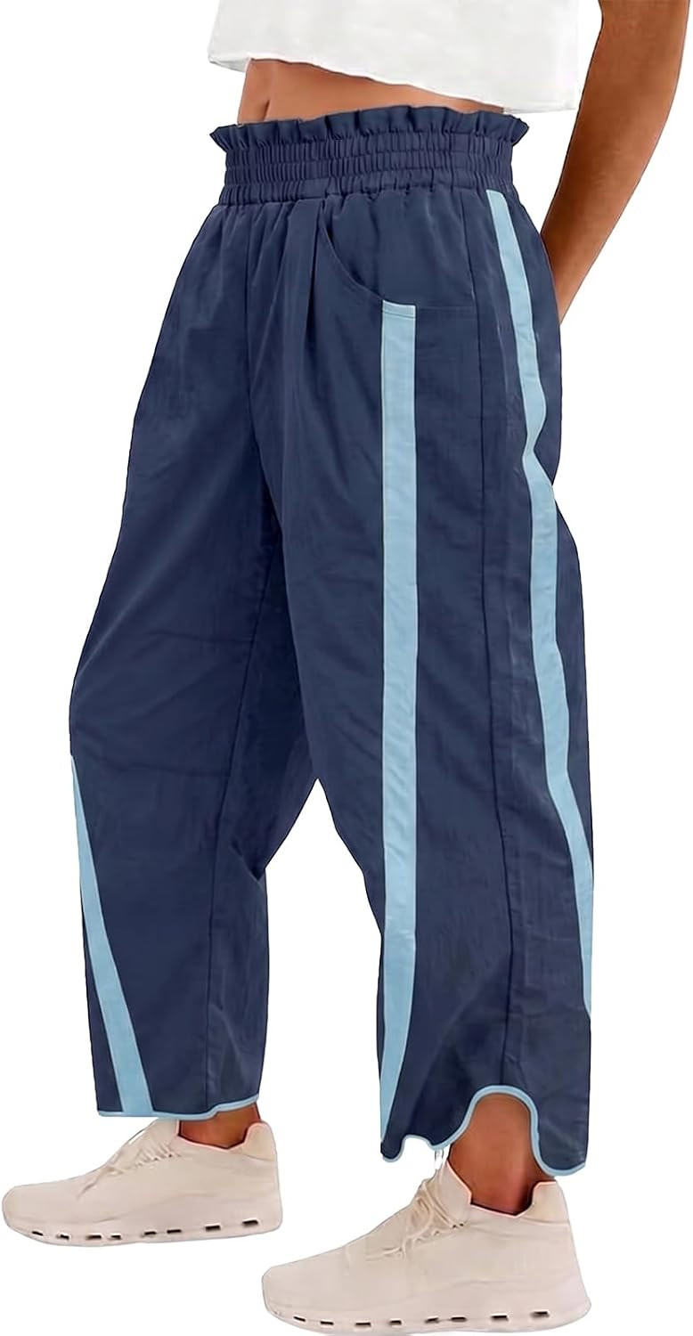Fisoew Womens Baggy Wide Leg Track Pants Elastic Waist Y2K Sweatpants | Amazon (US)