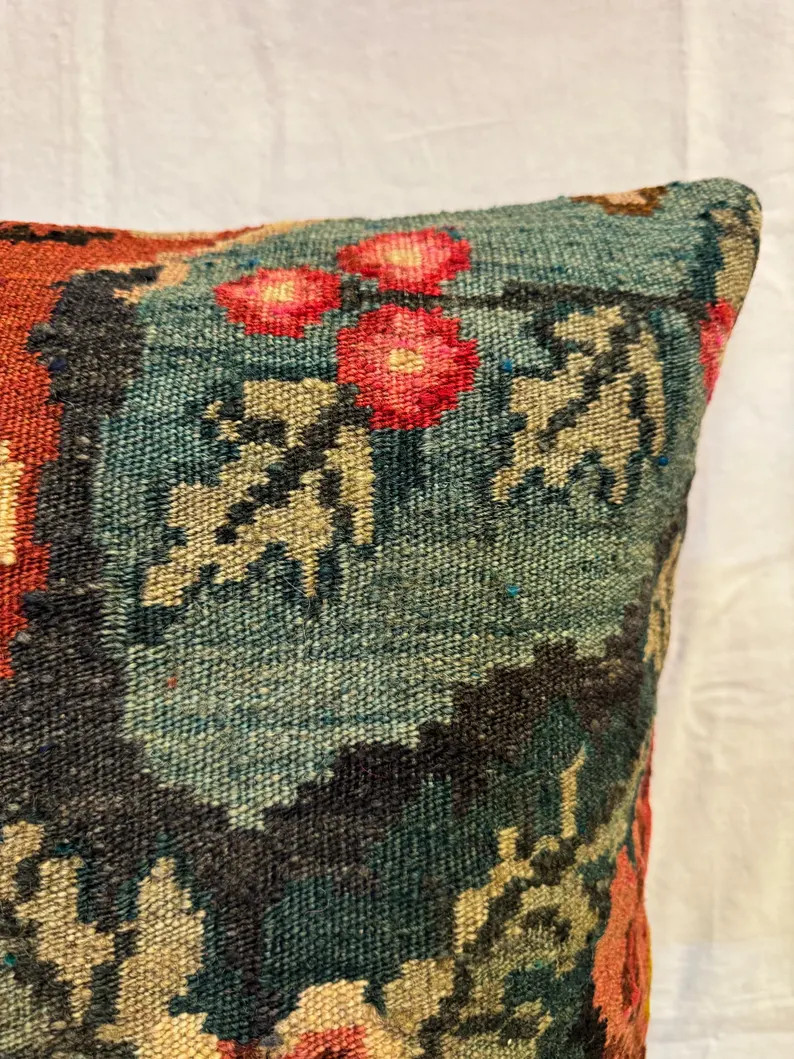 Vintage Floral Kilim Pillow Cover: Turkish Wool Throw Pillow (26x26) | Etsy (Global)