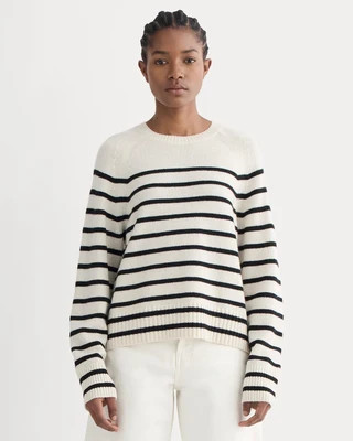 Women's Boxy Crew in Cashmere Sweater by Everlane in Bone White/Black, Size XXL | Everlane