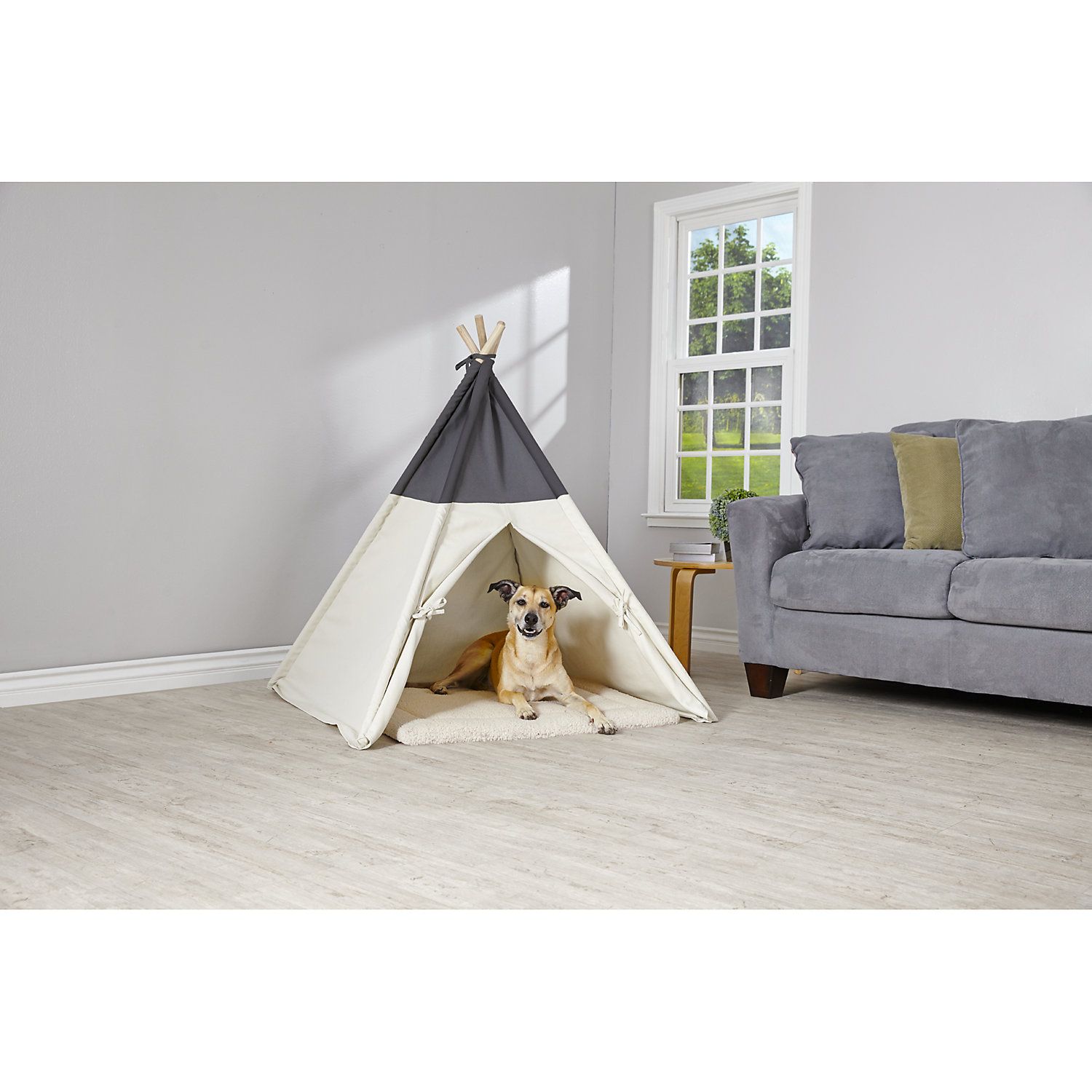 Harmony Grey and Khaki Canvas Pet Teepee | PETCO Animal Supplies