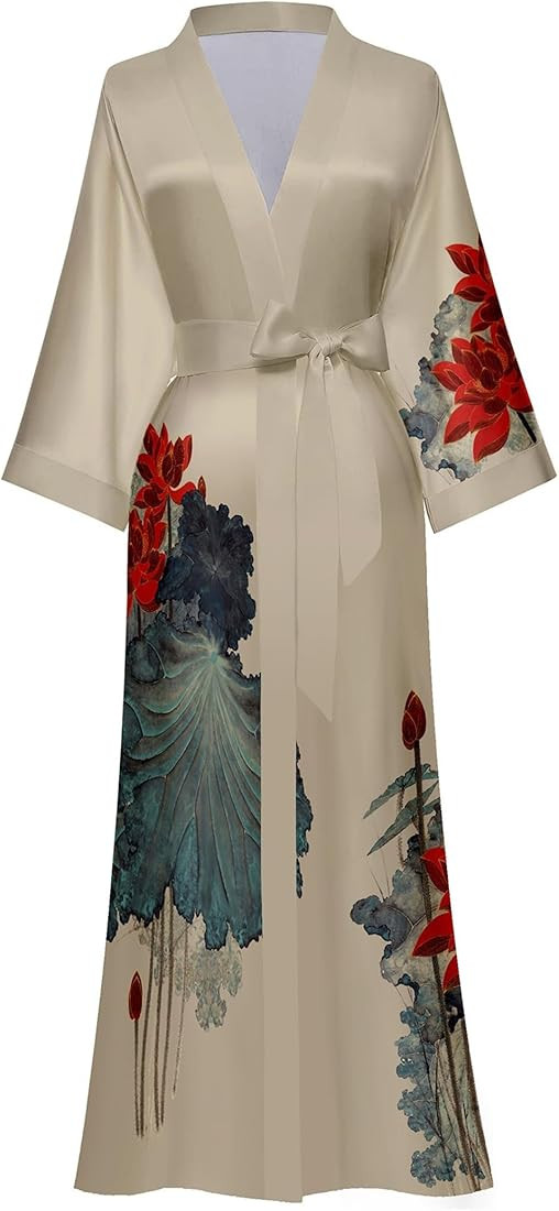 Kihnop Women's Floral Long Kimono Robe Long Satin Robe Long Silk Robe Ladies Kimonos Silky Bathro... | Amazon (US)