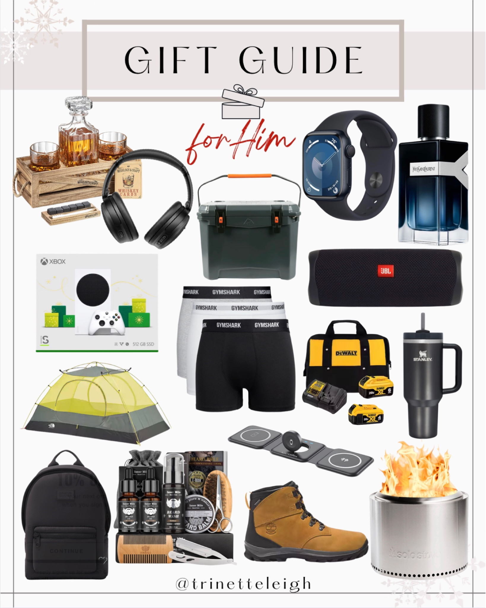 Gift Guide for Him. Whiskey canter set. Wireless earbuds. Apple Watch. Men’s cologne. Wireless speaker. Power tool deal. Electric fireplace. Wireless electronic chargers. Men’s underwear. Outdoor cooler. Outdoor tent. Men’s working shoes. Men’s black backpack. Xbox system. Shaving system.

#LTKGiftGuide #LTKHoliday #LTKSeasonal