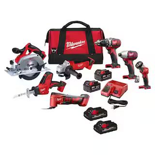 M18 18V Lithium-Ion Cordless Combo Tool Kit (7-Tool) with (4) 3.0 Ah Batteries, Charger and Tool ... | The Home Depot