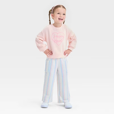 Toddler Girls' "Happy Heart" French Terry Valentine's Day Striped Pants Set - Cat & Jack™ Pink/... | Target
