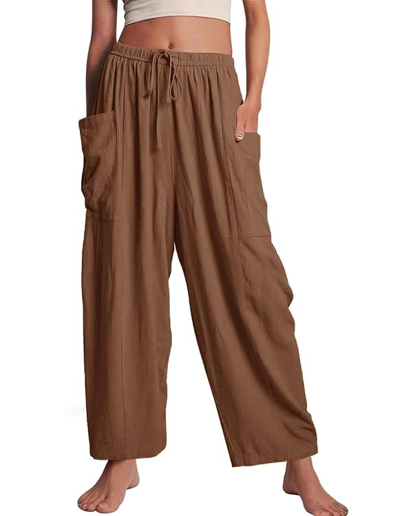 Kissonic Womens Wide Leg Pants Casual Drawstring Summer Palazzo Harem Pants | Amazon (US)