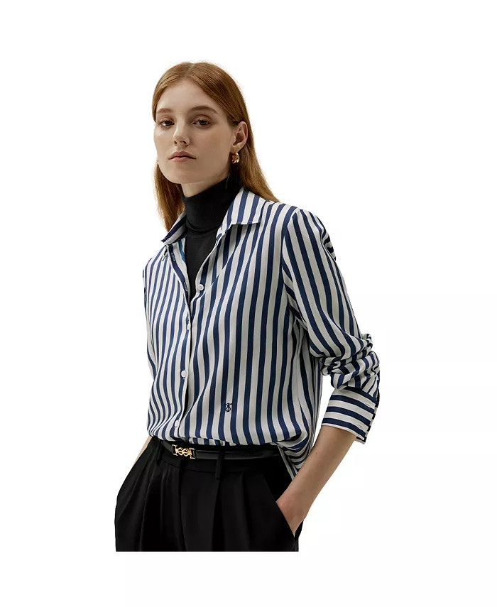 LILYSILK The Amalfi Stripe Silk Shirt for Women - Macy's | Macys (US)