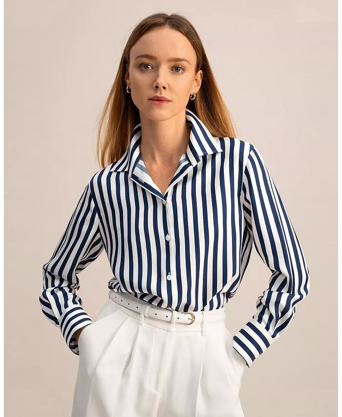LILYSILK The Amalfi Stripe Silk Shirt for Women - Macy's | Macys (US)