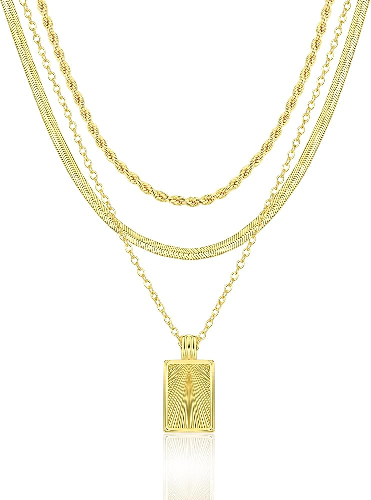 Layered Gold Silver Necklaces for Women, Stackable Stack 14K Real Gold Plated Silver Chain Neckla... | Amazon (US)