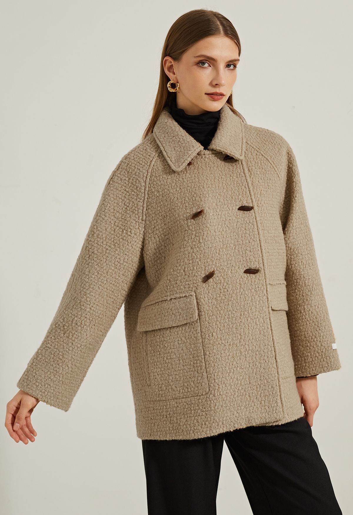 Flap Pocket Wool-Blend Coat in Camel | Chicwish