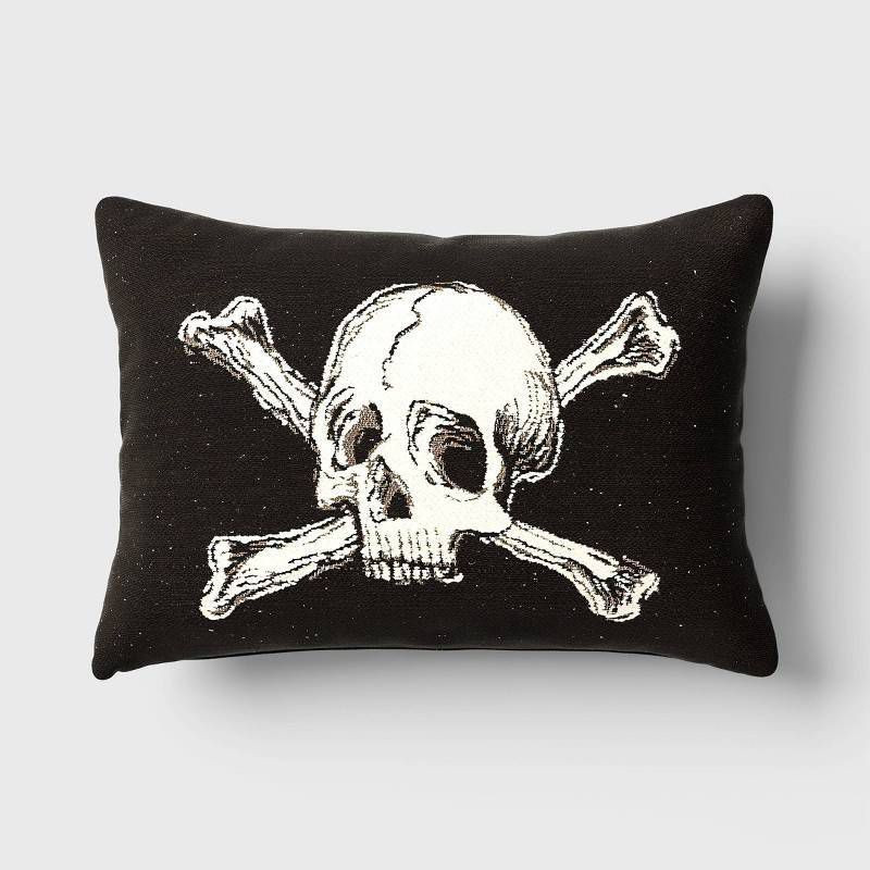 Oversize Skull and Crossbones Woven Cotton Lumbar Halloween Throw Pillow Black - Threshold™ | Target