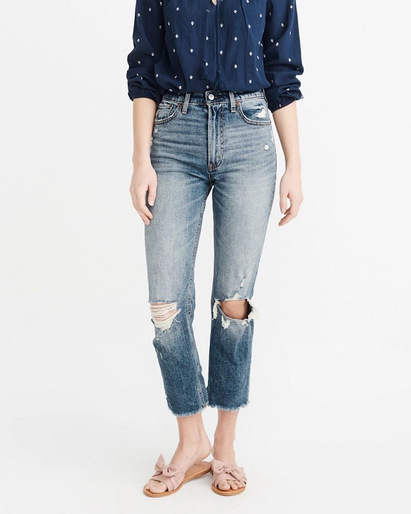 High-Rise Ankle Straight Jeans | Abercrombie & Fitch US & UK