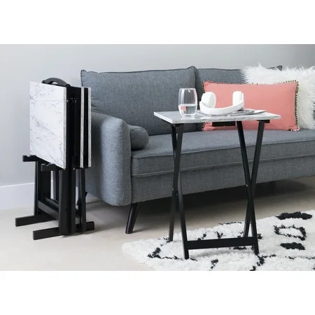 Linon 5-Piece Faux Marble Folding Tray Table Set White | Walmart (US)