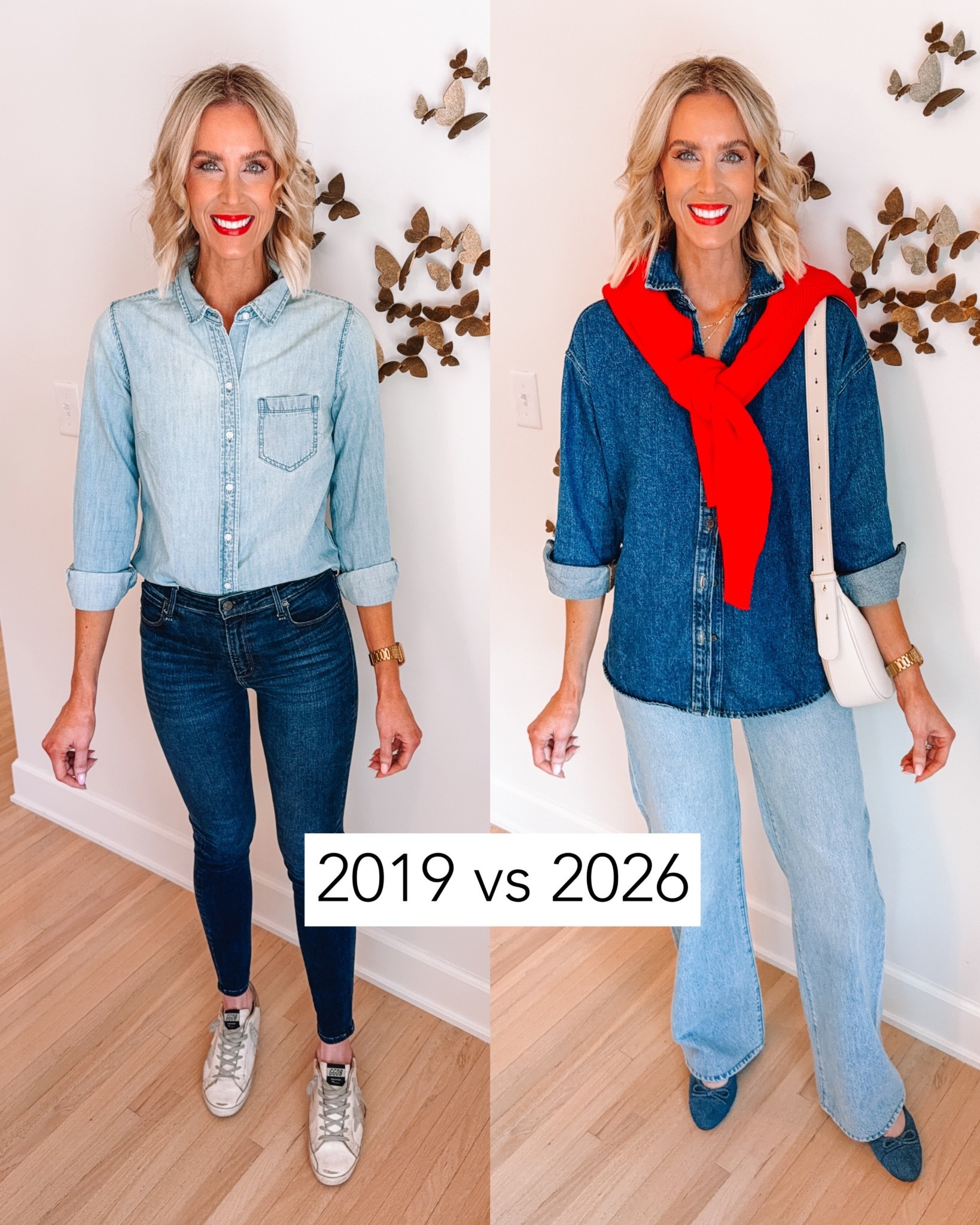 2019 vs 2026

Light wash denim / Levi’s / Women’s button down / Red cardigan / Classic style 

#LTKFindsUnder50 #LTKFindsUnder100