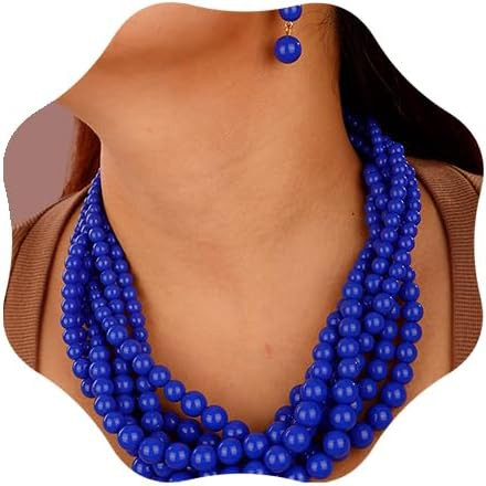 Aimimier 1920s Multilayered Chunky Beads Cluster Choker Necklace with Earrings Statement Necklace... | Amazon (US)
