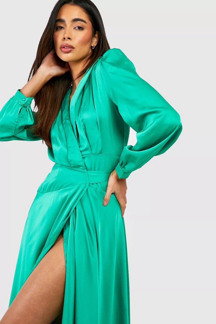 Satin Wrap Belted Maxi Dress | Boohoo.com (US & CA)