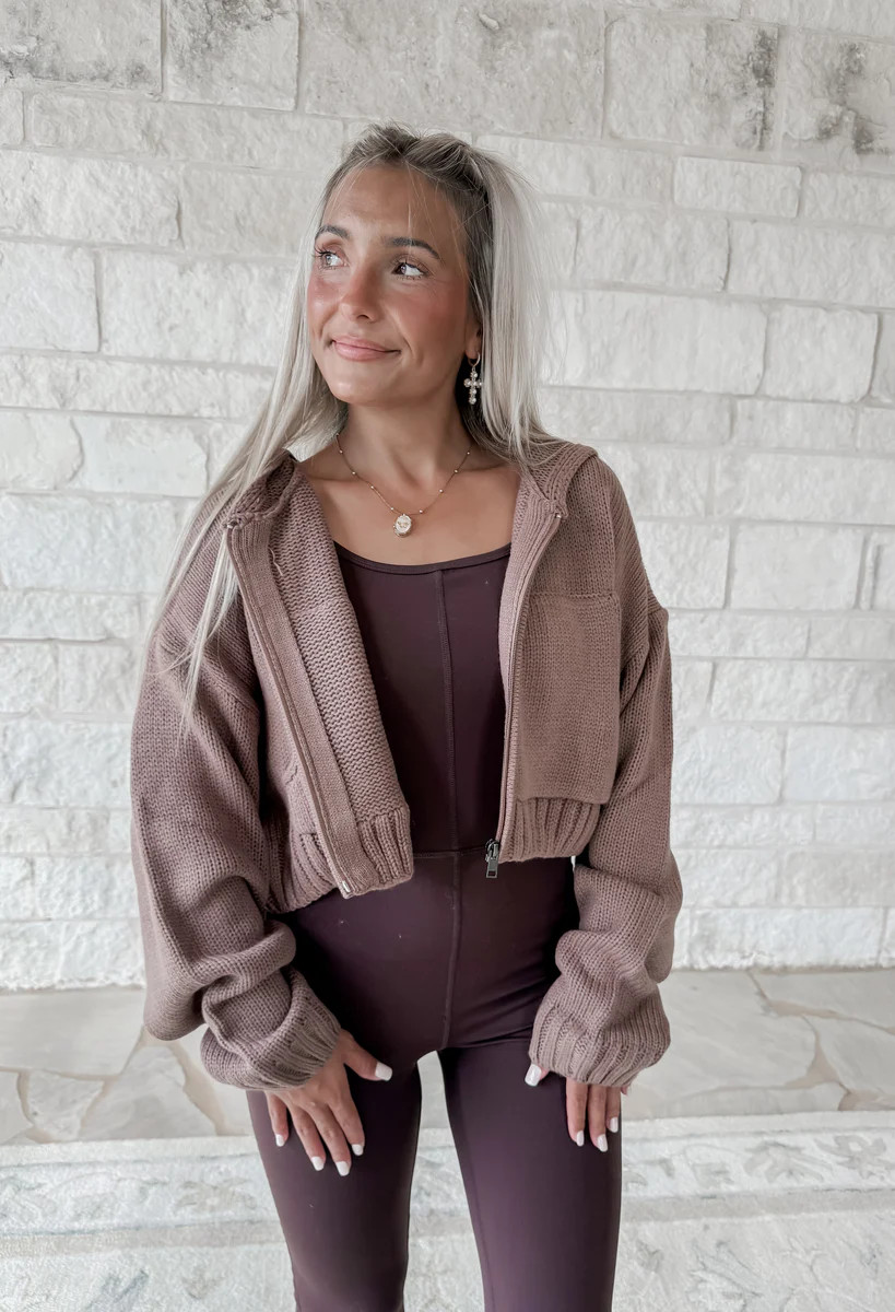 Claire Brown Knit Zip Up Hooded Jacket | CK Squared Boutique