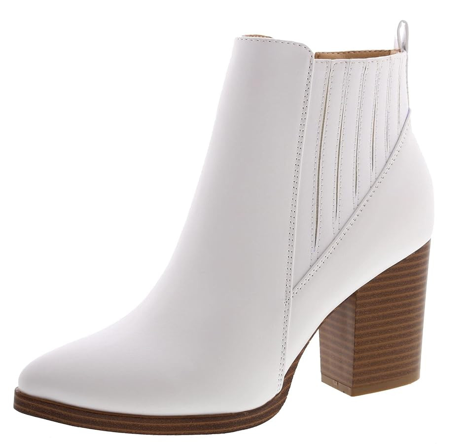 TOP Moda Womens Ankle Boots Chunky Stacked Mid Heel Elastic Chelsea | Amazon (US)