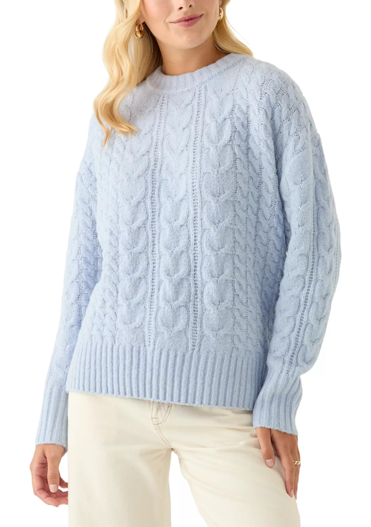 Women's Long Sleeve Crew Neck Mix Cable Knit Sweater | Belk
