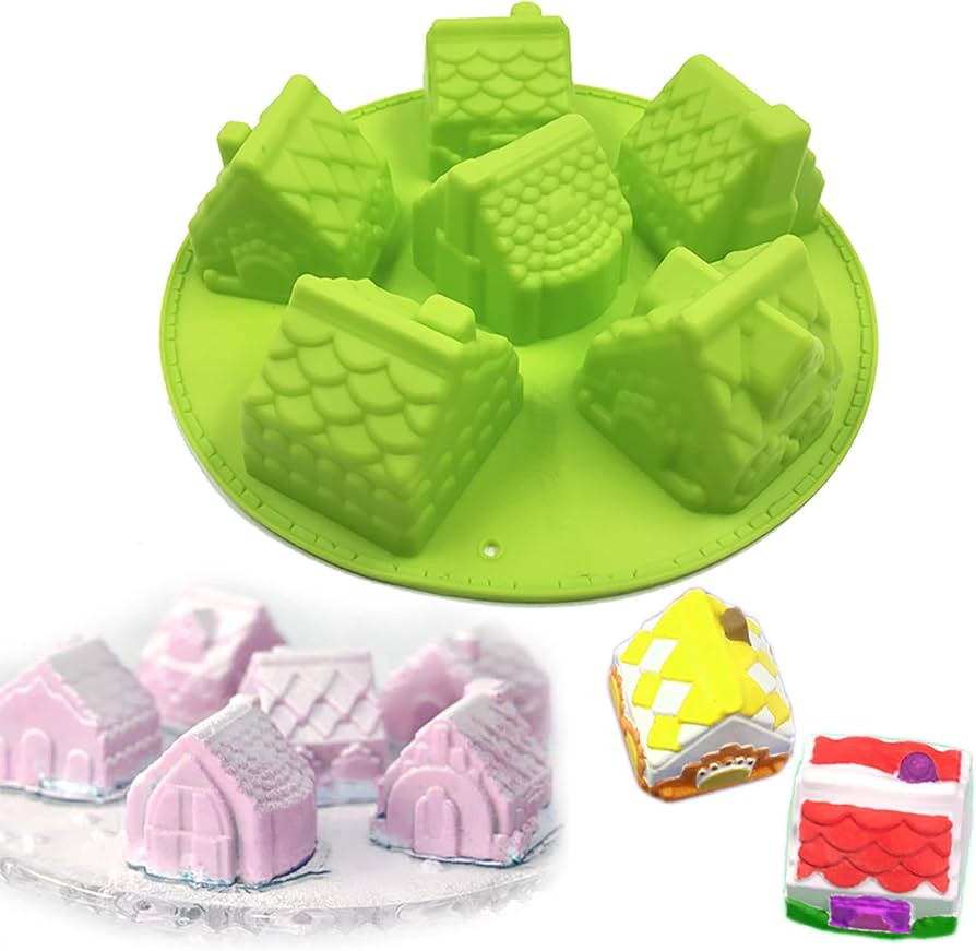 X-Haibei 3D Big Houses Cake Soap Christmas Gift Gingerbread Houses Silicone Mold 4oz per cell, Di... | Amazon (US)