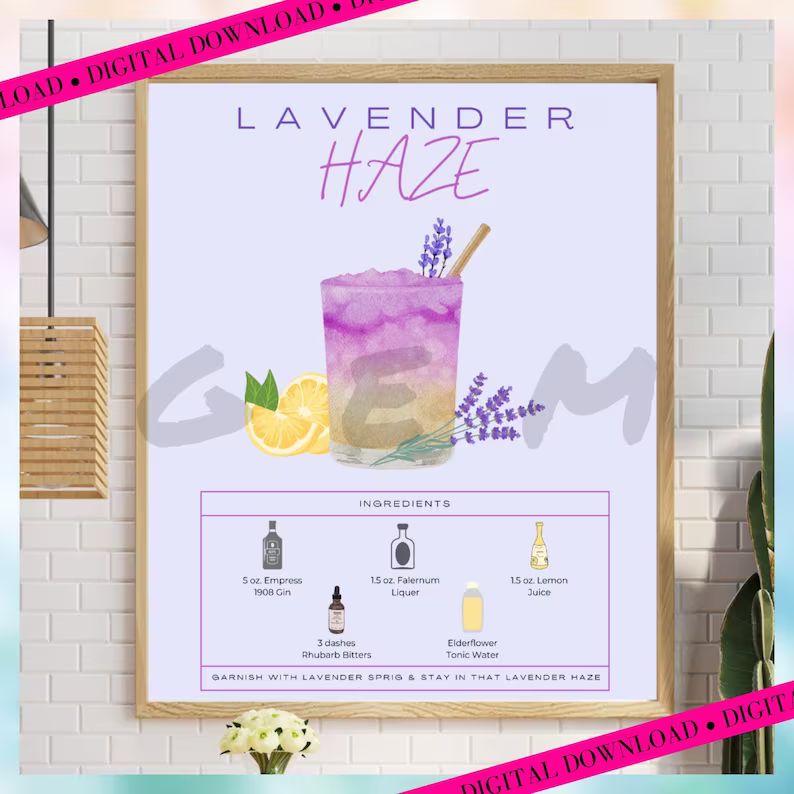 Lavender Haze Digital Wall Art Lavender Haze Digital Art Download Lavender Haze Cocktail Recipe M... | Etsy (US)