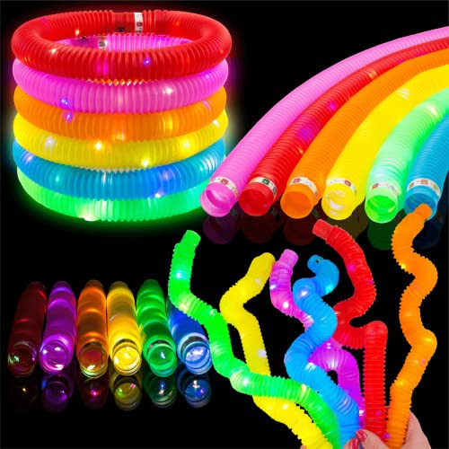 Toysery 24 Piece Light up Tubes for Kids. Glow in The Dark Tubes for Kids. Fun Stretchy Glow Tubes Toy. Light up Glow Sticks Fidget Pop Tubes | Amazon (US)