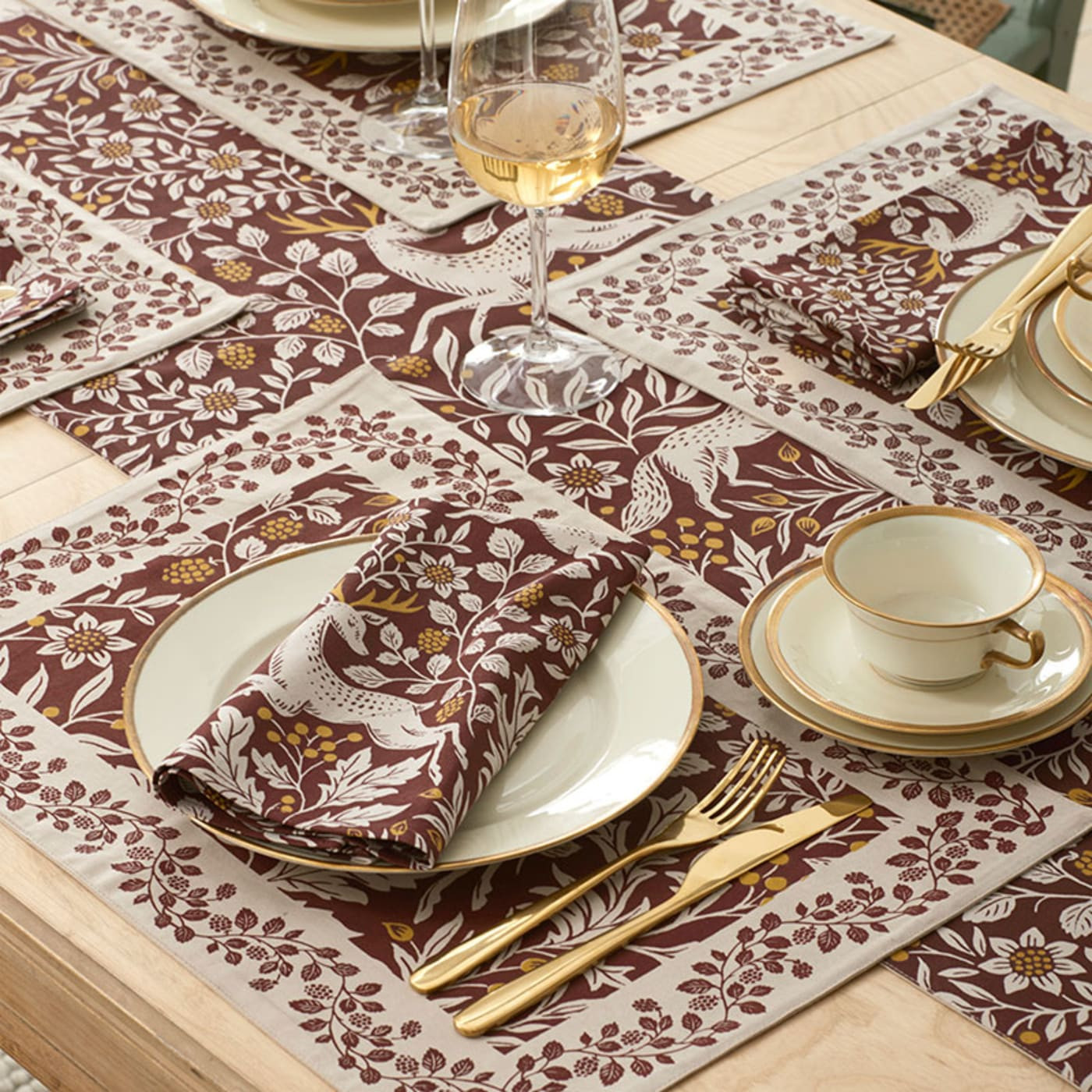 Seasonal Printed Cotton Napkins, Set of 4 - Red Winter Forest | The Company Store